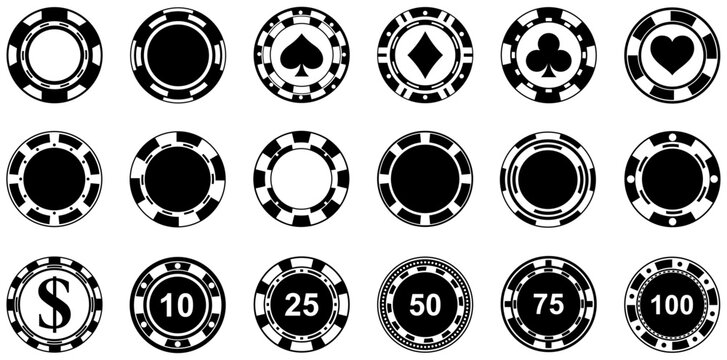vector set Poker chips icons collections. Casino Coin symbol. gambling coin sign template design vector illustration