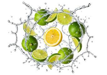 Citrus fruits splash isolated on transparent background