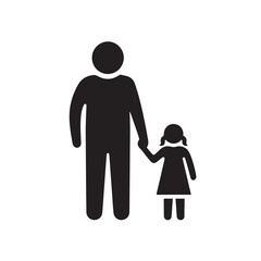 Father and daughter holding hands minimalist black silhouette icon representing family care and pare