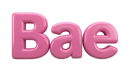 Sweet pink 3d bae text design with glossy bubble font and white outline on transparent background isolated on transparent background