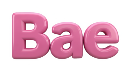 Sweet pink 3d bae text design with glossy bubble font and white outline on transparent background isolated on transparent background