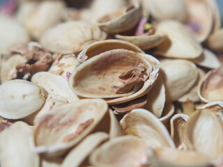  Close-up View of Empty Pistachio Shells on Table