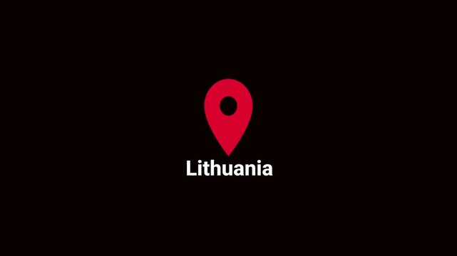 Abstract Lithuania map location pin animation. Country location pin pointer icon animated on black background, GPS location tracking animation. 4K video	

