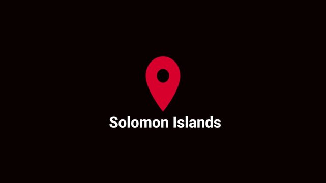 Abstract Solomon Islands map location pin animation. Country location pin pointer icon animated on black background, GPS location tracking animation. 4K video	
