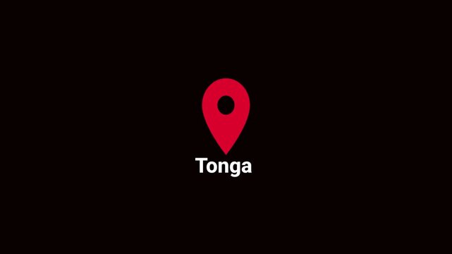 Abstract Tonga map location pin animation. Country location pin pointer icon animated on black background, GPS location tracking animation. 4K video	
