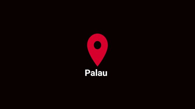 Abstract Palau map location pin animation. Country location pin pointer icon animated on black background, GPS location tracking animation. 4K video	

