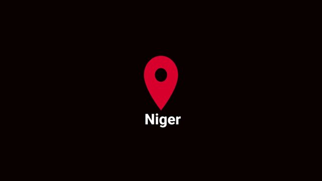 Abstract Niger map location pin animation. Country location pin pointer icon animated on black background, GPS location tracking animation. 4K video	
