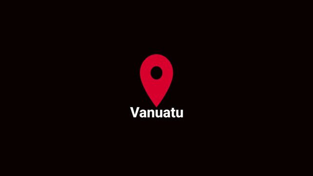 Abstract Vanuatu map location pin animation. Country location pin pointer icon animated on black background, GPS location tracking animation. 4K video	
