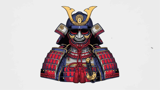 An intricately detailed illustration of a traditional japanese samurai helmet showcasing vibrant colors and ornate design elements