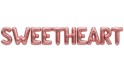 Sweetheart message rendered beautifully in reflective rose gold balloon typography isolated on transparent background