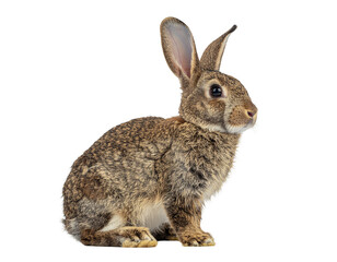 Fototapeta premium Young brown rabbit with fluffy fur and large ears sitting