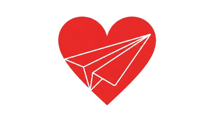 Red heart with paper airplane symbolizing concept of valentine's day  