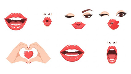 Lip expressions and hand gesture forming heart symbol for valentine's day  