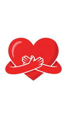 Red heart embraced by two hands in a loving gesture, concept of Valentine's Day  