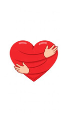 Red heart with embracing hands symbolizing love for valentine's day  