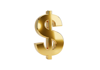 Golden dollar sign isolated on transparent background