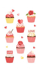Colorful cupcakes with heart decorations for valentine's day  