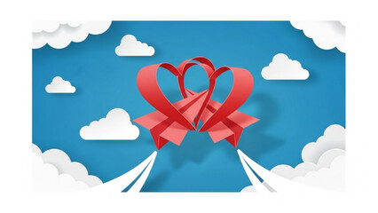 Two red hearts intertwined in clouds symbolizing love and valentine's day  