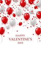 Red and white balloons with confetti for Valentine's Day celebration  