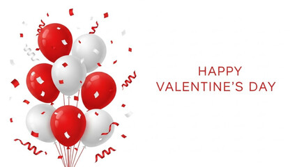 Red and white balloons with confetti for Valentine's Day celebration  