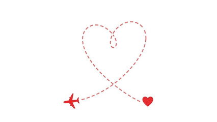 Airplane flying in heart shape line representing concept of valentine's day  