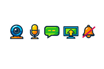 Set of cartoon communication icons on a gradient background