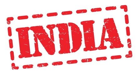 INDIA text written on red stamp sign.