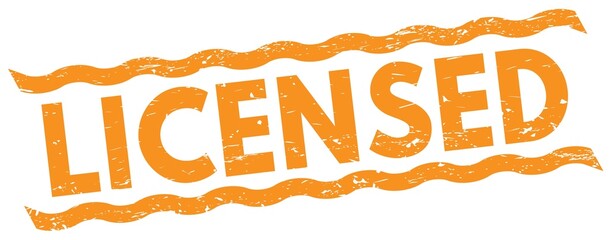 LICENSED text on orange lines stamp sign.