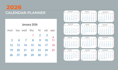 2026 calendar planner template with all twelve months displayed for organization