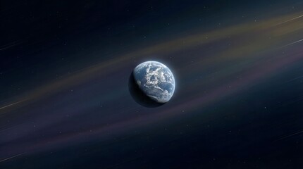 Breathtaking view of a vibrant blue planet with ethereal, glowing rings, majestically suspended in the profound darkness of the cosmos, evoking themes of exploration and discovery