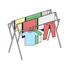 Foldable Standing Clothes Drying Rack Vector Illustration