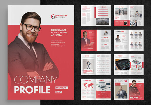 Company Profile Brochure Layout with Red Accents
