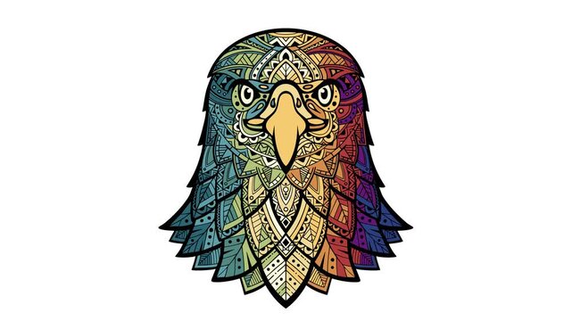 Eagle head zentangle stylized, freehand pencil, hand drawn, pattern. Zen art. Eagle. Coloring book antistress for children and adults. Animation isolated on white background. 2d flat animation