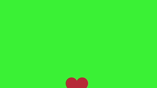 Like heart animation on green background for social media . Red flying hearts pop burst