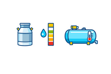 Obraz premium Milk production and storage process icons