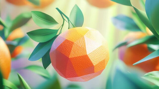 This is a detailed of an orange with a leafy stem against a blurred background. The orange has a rich color and visible textures, making it the focal point of this .