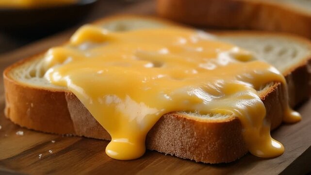 Cheese on a piece of bread with melted cheese food, Delicious melted cheese on a piece