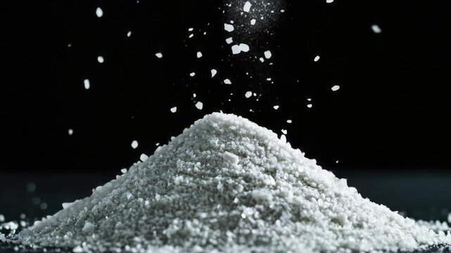 A small explosion of granulated material with particles flying around