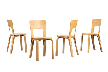 Set of birch wood chairs, Finnish-style design. Isolated on a white background.