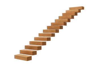Wooden staircase steps isolated on transparent background