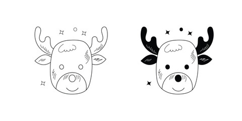 Reindeer  doodle set icon with white background vector stock illustration