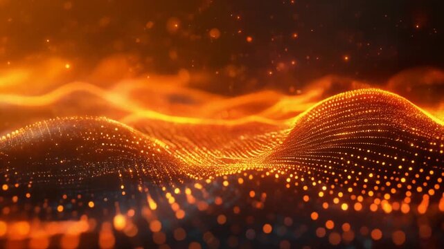 Abstract digital wave moving through a vibrant orange and yellow background, representing