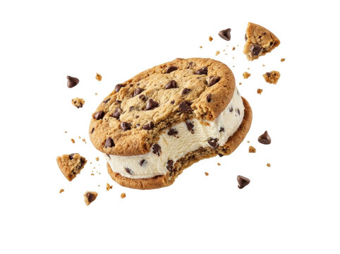 Ice Cream Cookie Sandwich with Chocolate Chips and Creamy Vanilla Filling