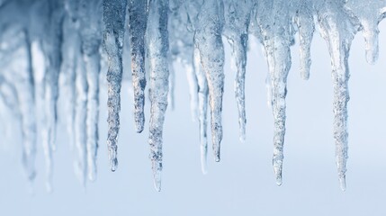 Collection of slender icicles in cool, crystalline light with soft shadows