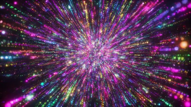 Colorful glitter exploding in abstract light particles creating a vibrant motion background 
