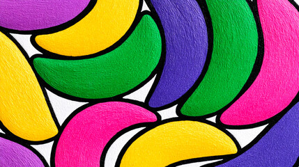 Brightly colored bananas create a vivid and cheerful pattern with various shades that enhance the visual appeal of the artwork