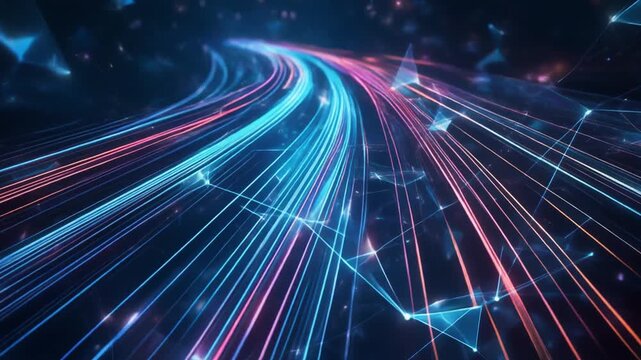 Abstract digital network displaying data flow and connection concepts with glowing light