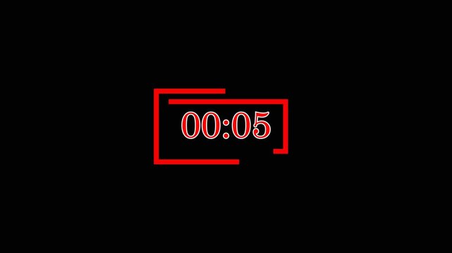 5 Second Digital Countdown Timer with red Neon Frame on Black Background.
