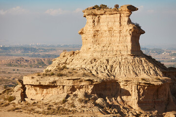 Pinnacle in Los Monegros desert. Tozal Colasico. Jubierre, Huesca. Spain