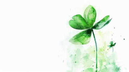 Green watercolor four-leaf clover and three-leaf clover symbolize luck, hope, and good fortune